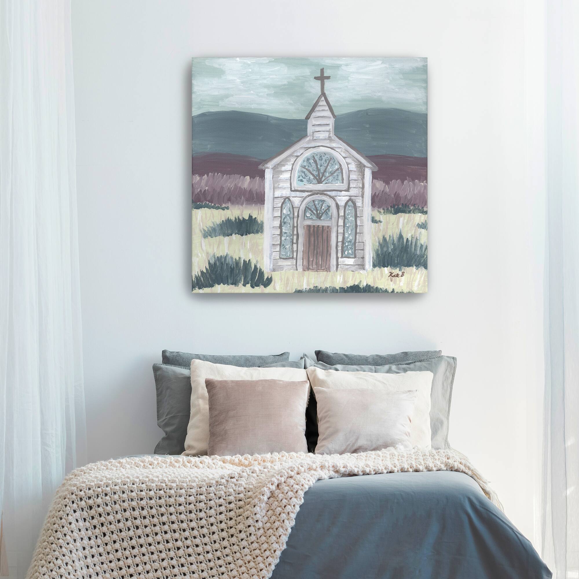 Farm Sketch Church Meadow Canvas Giclee